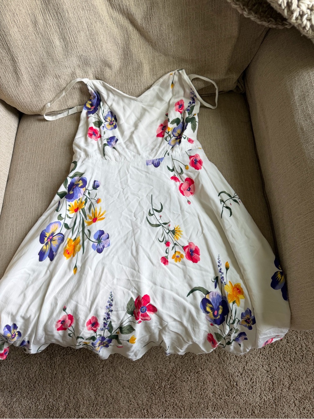 Old Navy White Floral Sundress with Pink, Purple & Yellow Flowers